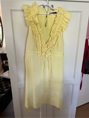 Butter Yellow Ruffle V-Neck Dress BCBG